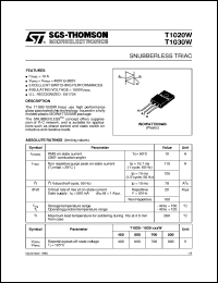 T1020W datasheet: SNUBBERLESS TRIAC T1020W