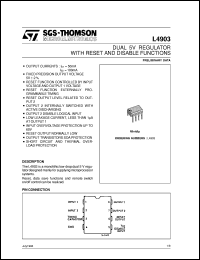 L4903 datasheet: DUAL 5V REGULATOR WITH RESET AND DISABLE FUNCTIONS L4903