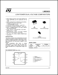 LM2903D datasheet: LOW POWER DUAL VOLTAGE COMPARATORS LM2903D