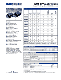 NME2415D datasheet: Isolated 1W single output DC-DC converter. Nom.input voltage 24V, output voltage 15V, output current 66mA. NME2415D