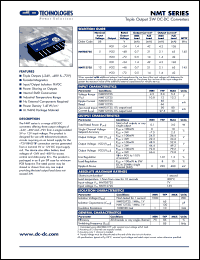 NMT0572S datasheet: Triple output 3W DC-DC converter. Nom.input voltage 5V, rated output voltage: VO1 -24V, VO2 -48V, VO3 -72V. NMT0572S