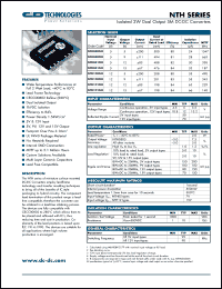 NTH1205M-R datasheet: Isolated 2W dual output SM DC-DC converter. Nom.input voltage 12V, output voltage 5V, output current +-200mA. NTH1205M-R