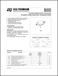 MJ4035 datasheet: COMPLEMENTARY SILICON POWER DARLINGTON TRANSISTORS MJ4035