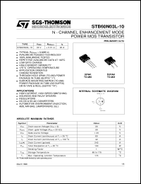 STB60N03L-10 datasheet: N-CHANNEL ENHANCEMENT MODE POWER MOS TRANSISTOR STB60N03L-10