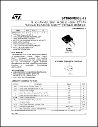 STB60NE03L-12 datasheet: N-CHANNEL 30V - 0.009 - 60A - TO-220 STRIPFET POWER MOSFET STB60NE03L-12