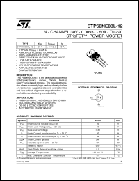 STP60NE03L-12 datasheet: N-CHANNEL 30V - 0.009 OHM - 60A - TO-220 STRIPFET POWER MOSFET STP60NE03L-12