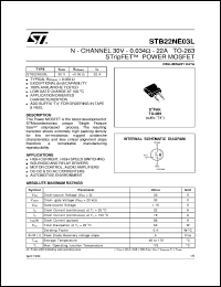 STB22NE03L datasheet: N-CHANNEL 30V - 0.034 OHM - 22A TO-263 STRIPFET POWER MOSFET STB22NE03L