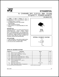 STD38NF03L datasheet: N-CHANNEL 30V - 0.013 OHM - 38A TO-252 STRIPFET POWER MOSFET STD38NF03L