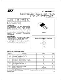 STP60NF03L datasheet: N-CHANNEL 30V - 0.008 OHM - 60A TO-220 STRIPFET POWER MOSFET STP60NF03L