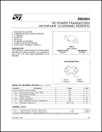 SD2904 datasheet: RF POWER TRANSISTORS HF/VHF/UHF N-CHANNEL MOSFETS SD2904