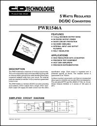 PWR1546AH datasheet: 5 watt regulated DC/DC converter. Input voltage 5VDC, output voltage +-15VDC. PWR1546AH