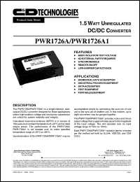 PWR1726A datasheet: 1.5 watt unregulated DC/DC converter. PWR1726A