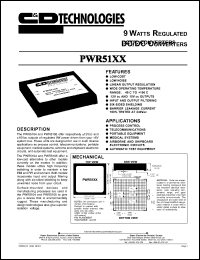 PWR5104 datasheet: 9 watt regulated DC/DC converter. Nom.input voltage (typ.) 5VDC, rated output voltage +-12VDC, rated output current (max) +-375mA. PWR5104