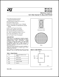 M14C16 datasheet: MEMORY CARD IC 16/4 KBIT SERIAL I2C BUS EEPROM M14C16