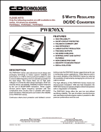 PWR7000A datasheet: 5 watt regulated DC/DC converter. Nom.input voltage 5VDC, rated output voltage 5VDC, rated output current 1000mA. PWR7000A