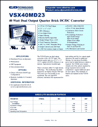 VSX40MD23 datasheet: 40 Watt, dual output quarter brick DC/DC converter. VSX40MD23