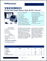 VSX50MD23-1U datasheet: 50 Watt, dual output quarter brick DC/DC converter. VSX50MD23-1U