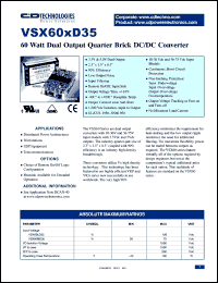 VSX60LD35 datasheet: 60 Watt, dual output quarter brick DC/DC converter. VSX60LD35