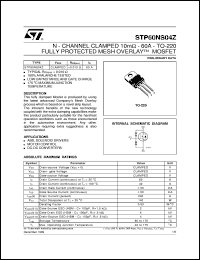 STP60NS04Z datasheet: N-CHANNEL CLAMPED 10 MOHM - 60A TO-220 FULL PROTECTED MESH OVERLAY MOSFET STP60NS04Z