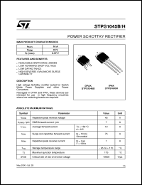 STPS1045B datasheet: POWER SCHOTTKY RECTIFIER STPS1045B