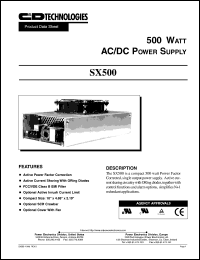 SX500-U1C datasheet: 500 Watt. AC/DC power supply. SX500-U1C