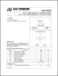 SD1134-05 datasheet: VHF PORTABLE/MOBILE APPLICATIONS RF & MICROWAVE TRANSISTORS SD1134-05
