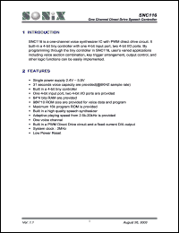 SNC116 datasheet: 3 V, one channel direct drive speech controller SNC116