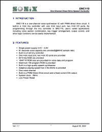 SNC119 datasheet: 3 V, one channel direct drive speech controller SNC119