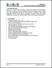 SNC322 datasheet: 3 V, direct drive voice/dual tone melody controller SNC322