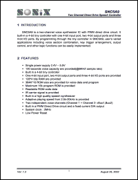 SNC5A9 datasheet: 3 V, two channel direct drive speech controller SNC5A9