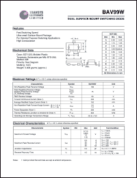 BAV99W datasheet: 100 V,  dual surface mount switchig diode BAV99W