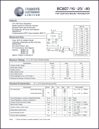 BC807-16/5A datasheet: 45 V,  PNP surface mount transistor BC807-16/5A