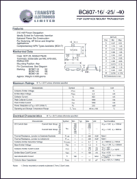 BC807-40/5C datasheet: 45 V,  PNP surface mount transistor BC807-40/5C