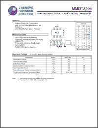 MMDT3904 datasheet: 60 V, dual NPN small signal surface mount transistor MMDT3904