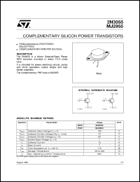 2N3055 datasheet: COMPLEMENTARY SILICON POWER TRANSISTORS 2N3055