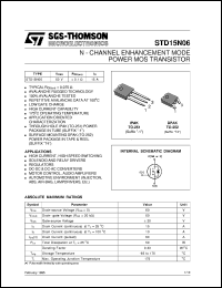 STD15N06 datasheet: N-CHANNEL ENHANCEMENT MODE LOW THRESHOLD POWER MOS TRANSISTOR STD15N06