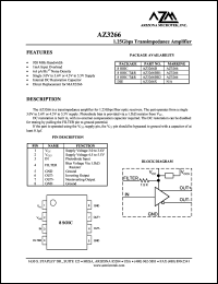 AZ3266D datasheet: 6 V, 1.25 Gbps transimpedance amplifier AZ3266D