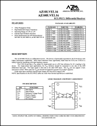 AZ100LVEL16TR2 datasheet: 3.0 V-5.5 V, ECL/PECL differential receiver AZ100LVEL16TR2
