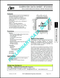 BT2084A datasheet: Dual-band GSM and DCS single chip RF transeiver BT2084A