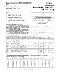 CF015-11 datasheet: 7.0 dB, 12 GHz, broadband power GaAs MESFET chip CF015-11