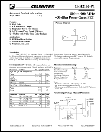 CFH2162-P1 datasheet: 800 to 900 MHz, +36 dBm, power GaAs FET CFH2162-P1
