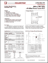 CFK2062-P1-000T datasheet: 800 to 900 MHz, +30 dBm, power GaAs FET CFK2062-P1-000T