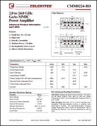 CMM0224-BD datasheet: 2.0 to 24.0 GHz GaAs MMIC power amplifier CMM0224-BD