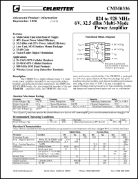 CMM0336-AK-000T datasheet: 824 to 928 MHz, 6 V, 32.5 dBm multi-mode power amplifier CMM0336-AK-000T