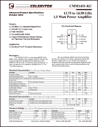 CMM1431-KU datasheet: 13.75 to 14.5 GHz, 1.5 watt power amplifier CMM1431-KU