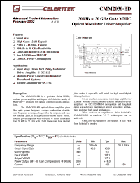 CMM2030-BD datasheet: 30 kHz to 30 GHz, MMIC optical modulator driver amplifier CMM2030-BD