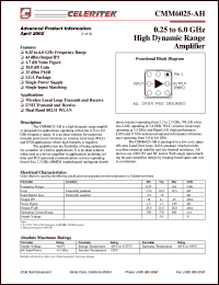 PB-CMM6025-AH datasheet: 0.25 to 6.0 GHz high dynamic range amplifier PB-CMM6025-AH