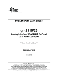 gm2115 datasheet: 96 MHz, Interface XGA onpanel LCD panel controller gm2115