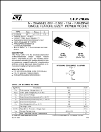 STD12NE06 datasheet: N-CHANNEL 60V - 0.08 OHM - 12A DPAK/IPAK SINGLE FEATURE SIZE POWER MOSFET STD12NE06