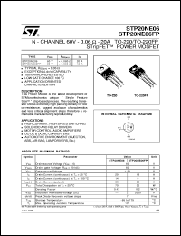STP20NE06 datasheet: N-CHANNEL 60V - 0.06 OHM - 20A TO-220/TO-220FP STRIPFET POWER MOSFET STP20NE06